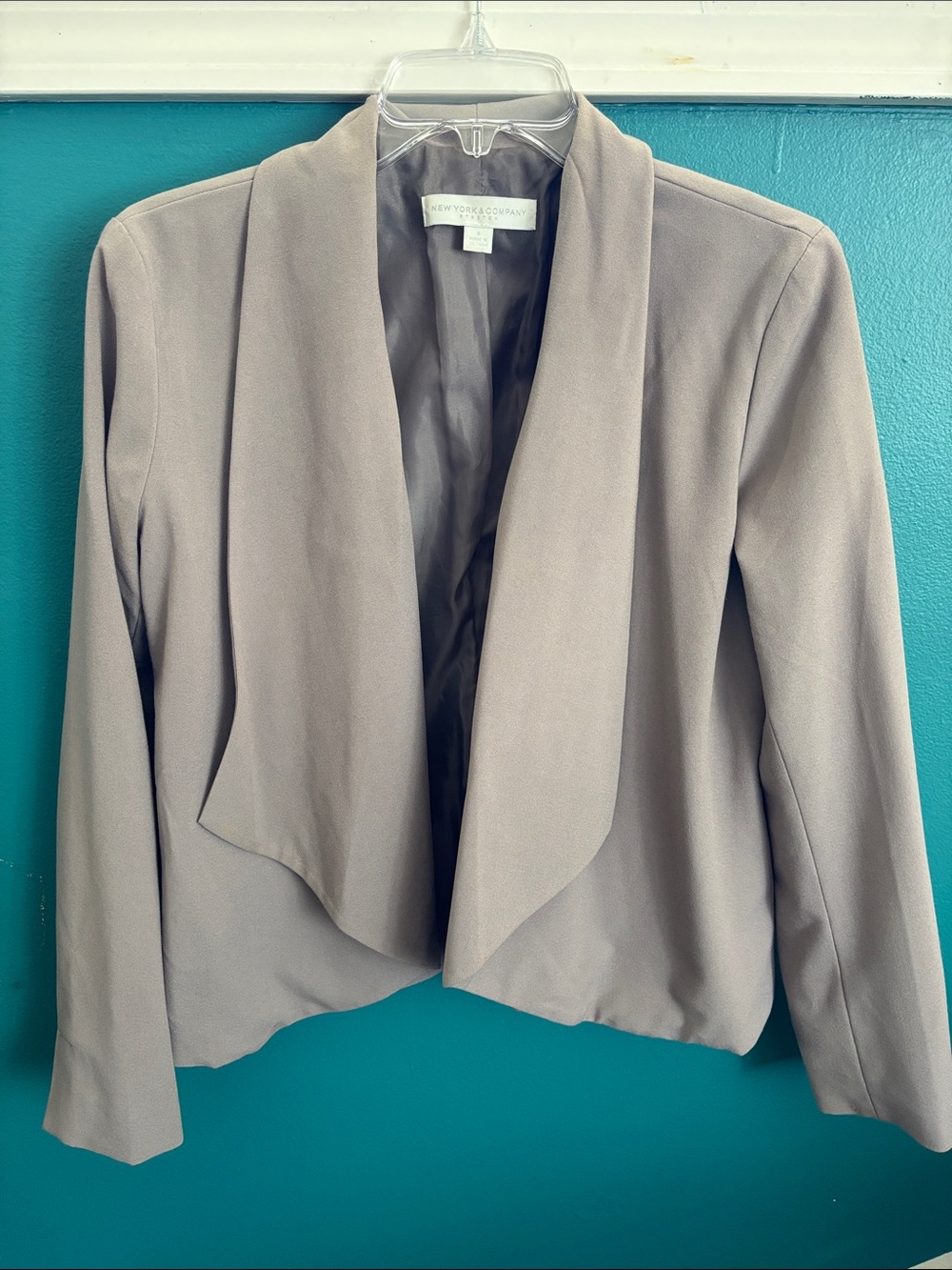New York & Company Taupe Draped Open-Front Blazer